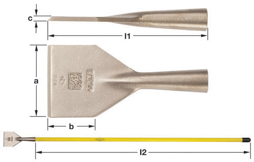 Ampco 58-inch non-sparking fibreglass handle, shown with a scraper blade fitted